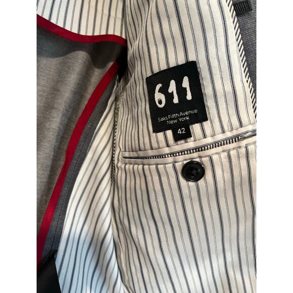 Mens 611 Saks Fifth Avenue Gray Sport coat Blazer 42 - Picture 5 of 6